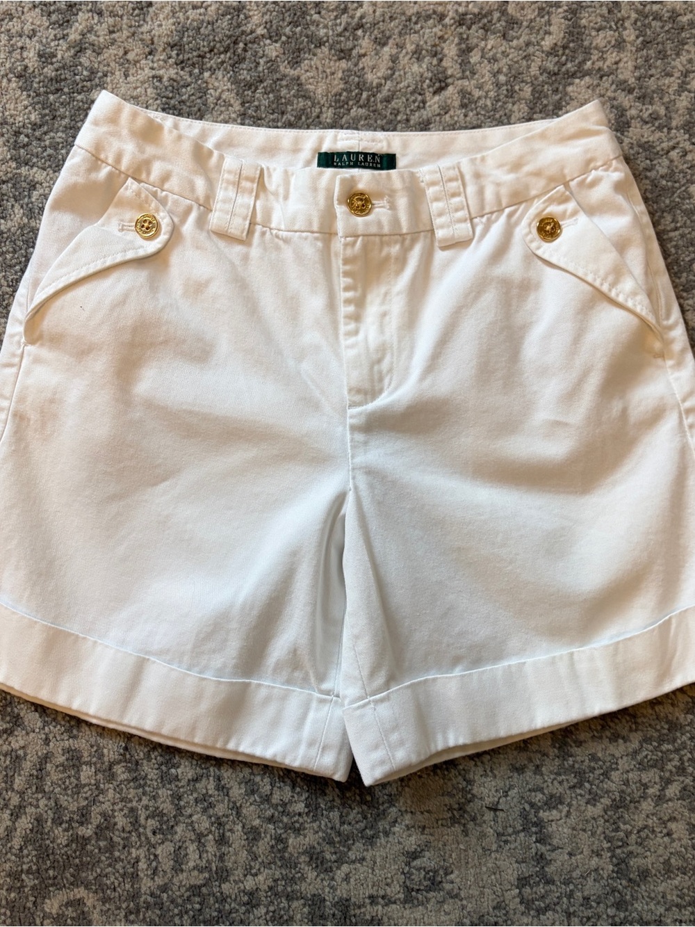 Ralph Lauren White Women's Cotton Shorts with Gold Buttons